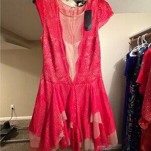 BCBGMaxAzria Red Lace Overlay Dress